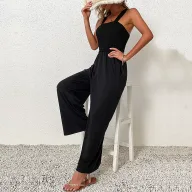 Black Wide Leg Jumpsuit for Women Casual Summer Style Comfortable Sleeveless Design