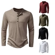 Mens Long Sleeve Collarless T Shirt in Solid Colors Made of Polyester for Spring Casual Wear