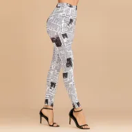Womens Casual Pants Retro Printed Pencil Trousers Slim Fit Apricot Color ready to ship