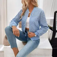 Womens Long Sleeve Zip Front Cardigan Jacket with Floral Print Casual Outerwear for Fall Wholesa