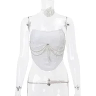 Pearl Chain Strapless Top and Fringe Skirt Set for Women Summer Fashion Casual Chic Available in