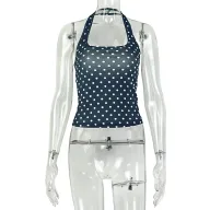 Backless Polka Dot Halter Top Slim Fit Sleeveless Fashion Print Summer Casual Wear for Women Wholesale Available