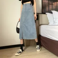 High Waist A Line Denim Skirt Vintage Style Mid Length Design Casual Wear for Spring and Summer
