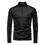 Mens Casual Long Sleeve T Shirt Slim Fit Stand Collar Breathable Polyester Solid Pattern UPF 100 Protection