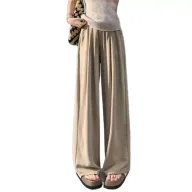 Summer Loose Fit Wide Leg Trousers Lightweight Acetate Fabric High Waisted Casual Style Perfect for Everyday Wear