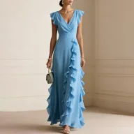 Womens Casual Solid Color Dress Elegant Design Lightweight Fabric French Style for Everyday Wear