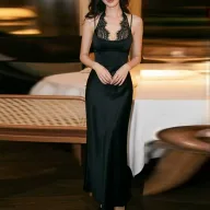 Elegant Sleeveless V Neck Dress in Solid Polyester Available in White and Black Sizes S to 3XL