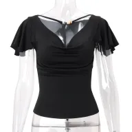 V Neck Short Sleeve T Shirt for Women Slim Fit Solid Color Casual Summer Wear custom packaging