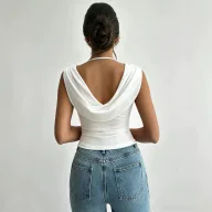 Sleeveless T Shirt Ruffled Neckline Slim Fit Versatile Style Summer Casual Wear for Women Wholesale Available