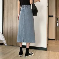 High Waist A Line Denim Skirt Vintage Style Mid Length Design Casual Wear for Spring and Summer