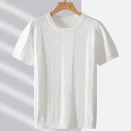 Mens Short Sleeve Striped Wool Knitted T Shirt Fashionable Casual Wear for Fall and Winter