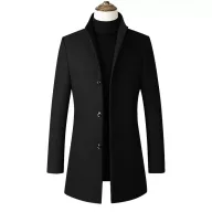 Mens Overcoat Mid Length Single Breasted Design Stand Collar Wool Blend Available in Multiple Colors and Sizes