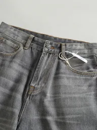 Gray Vintage Wash Loose Fit Denim Pants for Men Sleeveless Collarless Breathable Casual
