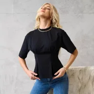 Loose Fit Waist Defined Cotton T Shirt for Women Short Sleeve Round Neck Solid Colors for Summer