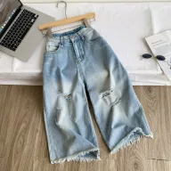 High Waisted Distressed Denim Capris for Women Lightweight Relaxed Fit Slimming Style Casual Summer Wear Wholesale
