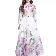 Womens Floral Print Two Piece Set Lantern Sleeve Top High Waist Skirt Spring Fashion
