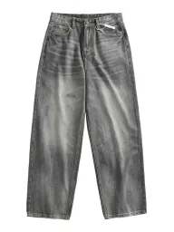 Gray Vintage Wash Loose Fit Denim Pants for Men Sleeveless Collarless Breathable Casual