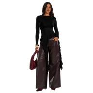 Womens Long Sleeve Top High End Feel Asymmetrical Ruffle Design Off Shoulder Slim Fit Perfect for Casual or Formal