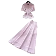 Pink Short Sleeve Top and High Waist Skirt Two Piece Set for Women Summer Casual Outfit Wholesale custom packaging