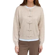 Womens Cardigan Sweater Korean Style Solid Color with Chinese Knot Lightweight for Casual Wear