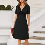 V Neck Bodycon Dress for Women Slim Fit Waist Design Elegant Black Perfect for Parties and Events