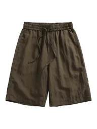 Vintage Loose Fit Sleeveless Solid Color Shorts for Men with Elastic Waist Casual Summer Wear