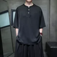 Mens Loose Fit Satin Short Sleeve T Shirt Solid Color Summer Wear Available in Multiple Sizes and Colors