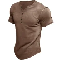 Mens Loose Fit Short Sleeve Stand Collar Cotton T Shirt Solid Pattern Available in Multiple Colors and Sizes