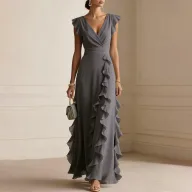 Womens Casual Solid Color Dress Elegant Design Lightweight Fabric French Style for Everyday Wear
