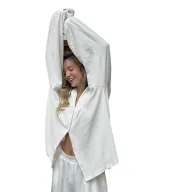 Womens Casual Two Piece Set Loose Fit Long Sleeve Cardigan and Shirt Soft Towel Fabric Summer Home Wear Wholesale