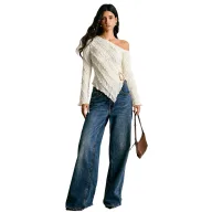 Asymmetrical Hem Long Sleeve T Shirt French Texture Slim Fit Flared Sleeve Casual Wear for Women Wholesale Available