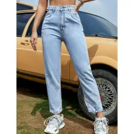 Womens Loose Fit Straight Leg Jeans Versatile Casual Style Available in Black and Blue Wholesale Low MOQ