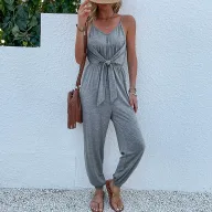 Gray Summer Womens Jumpsuit Casual Sleeveless Design Lightweight Fabric low MOQ