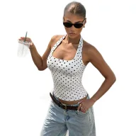 Backless Polka Dot Halter Top Slim Fit Sleeveless Fashion Print Summer Casual Wear for Women Wholesale Available