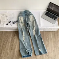 High Waist Ripped Jeans for Women Loose Fit Casual Style Blue Denim Available in XS to 2XL Wholesale