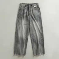 Gray Vintage Wash Loose Fit Denim Pants for Men Sleeveless Collarless Breathable Casual