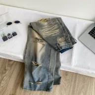 High Waist Ripped Denim Jeans for Women Loose Fit Retro Style Casual Wear for All Seasons