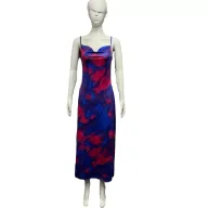 Summer Womens Floral Print Midi Dress with Spaghetti Straps and Backless Design in Purple Available in Multiple Sizes
