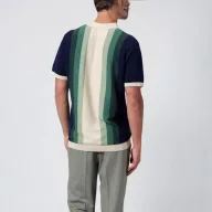 Mens Striped Knitted Polo Shirt Short Sleeve Stand Collar Polyester Available in Red and Green Sizes M to XXXL