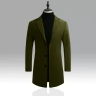 Mens Wool Blend Overcoat Slim Fit Single Breasted Mid Length Casual Outerwear for Fall and Winter