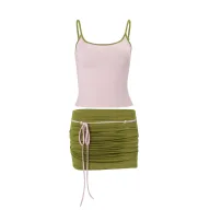 Womens Casual Set Stylish Sleeveless Top and Ruched Bodycon Skirt Spring Fashion Available in Pink and Green Wholesale