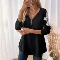 Casual Black Long Sleeve T Shirt for Women with Embroidery and Raglan Sleeves for Autumn Wholesale fast shipping