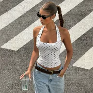 Backless Polka Dot Halter Top Slim Fit Sleeveless Fashion Print Summer Casual Wear for Women Wholesale Available
