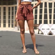 High Waist Loose Fit Casual Shorts for Women Cotton Linen Blend Solid Color Summer Vacation Wear