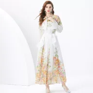 Womens Two Piece Set Long Sleeve Printed Chiffon Top and High Waist Maxi Skirt Casual Summer Outfit