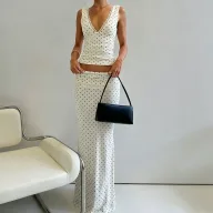 Womens Summer Vacation Set V Neck Sleeveless Polka Dot Top Long Skirt Stylish Comfortable Wholesale Available