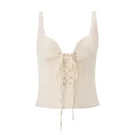 Womens Summer French Style Crop Top and Bodycon Skirt Set with Tie Detail in Apricot and Black Wholesale