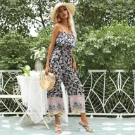 Womens Summer Floral Print Jumpsuit Strapless Sleeveless Casual Fit Comfortable Lightweight Fabric