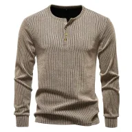 Mens Casual Long Sleeve Henley T Shirt Available in White Black Gray Khaki Wholesale Sizes S to XXL