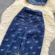 Metal Buckle Floral Print Strapless Top and High Waist Slim Fit Jeans Set for Women Summer Casual Wear Wholesale
